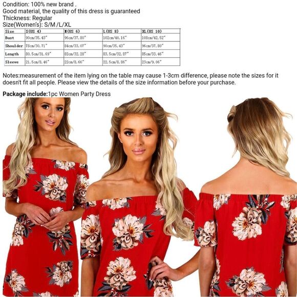 Women Off Shoulder Floral Print Dress Beach Dress Casual Mini Sundress Summer US - Picture 7 of 7